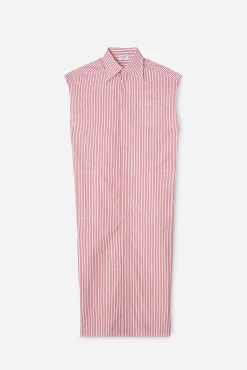 Cotton Poplin Shirt Dress White/Dark Red