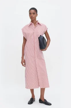 Cotton Poplin Shirt Dress White/Dark Red