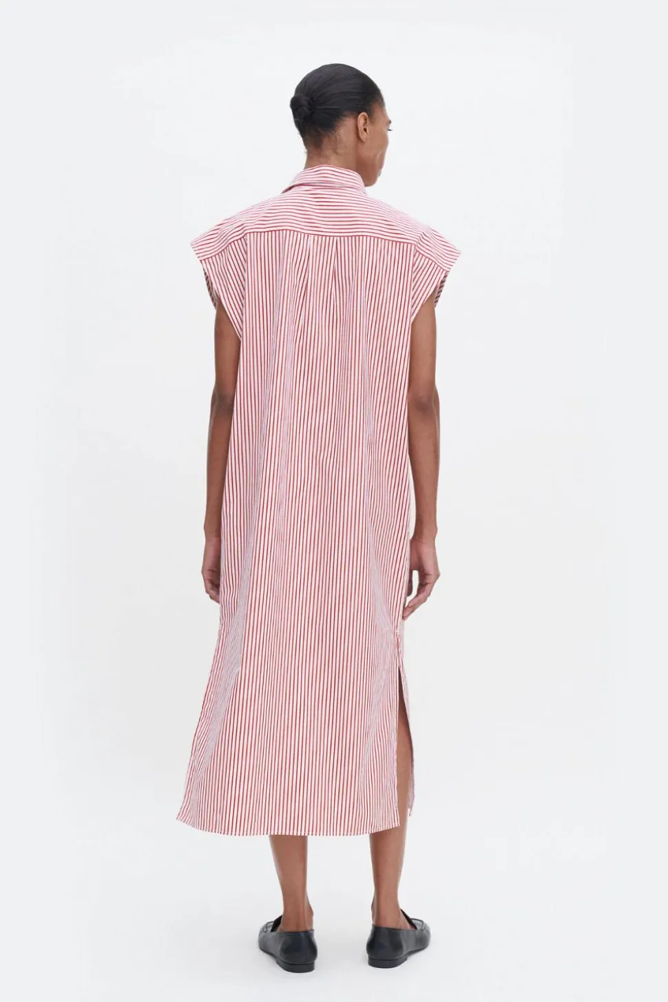 Cotton Poplin Shirt Dress White/Dark Red