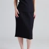 Cotton Rib Slip Skirt Black