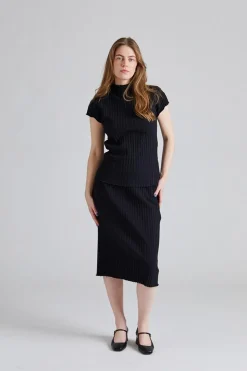 Cotton Rib Slip Skirt Black