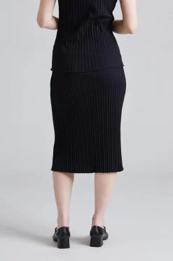 Cotton Rib Slip Skirt Black