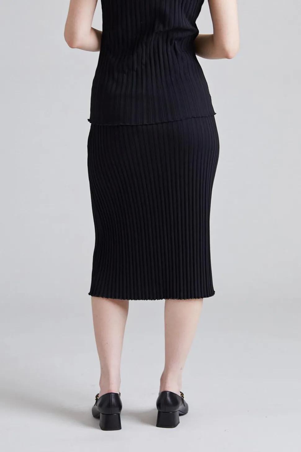 Cotton Rib Slip Skirt Black