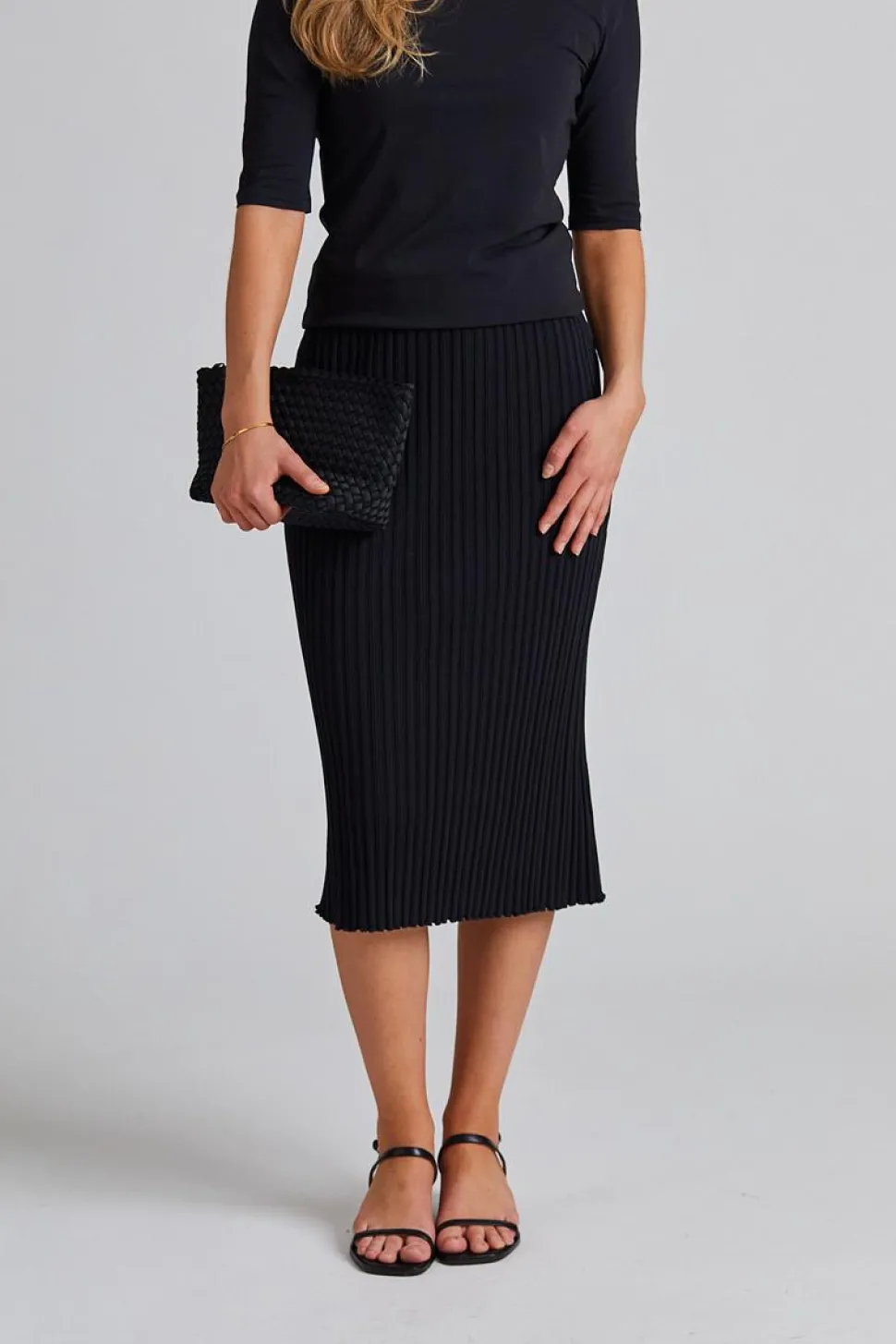 Cotton Rib Slip Skirt Black