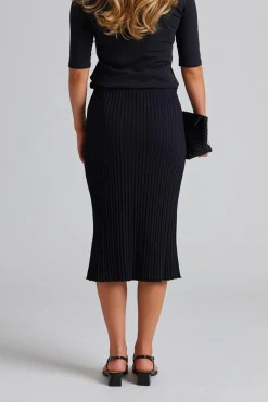 Cotton Rib Slip Skirt Black