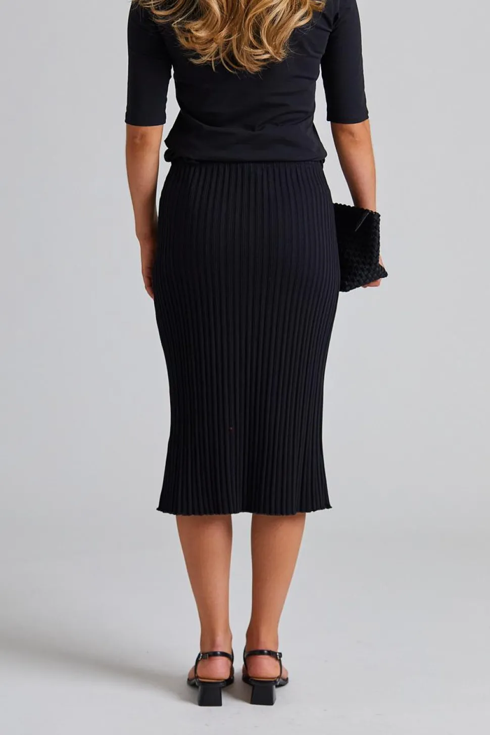 Cotton Rib Slip Skirt Black