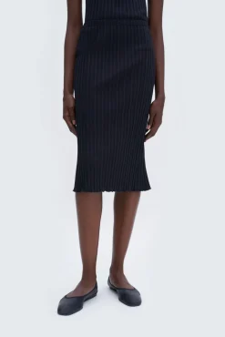 Cotton Rib Slip Skirt Black