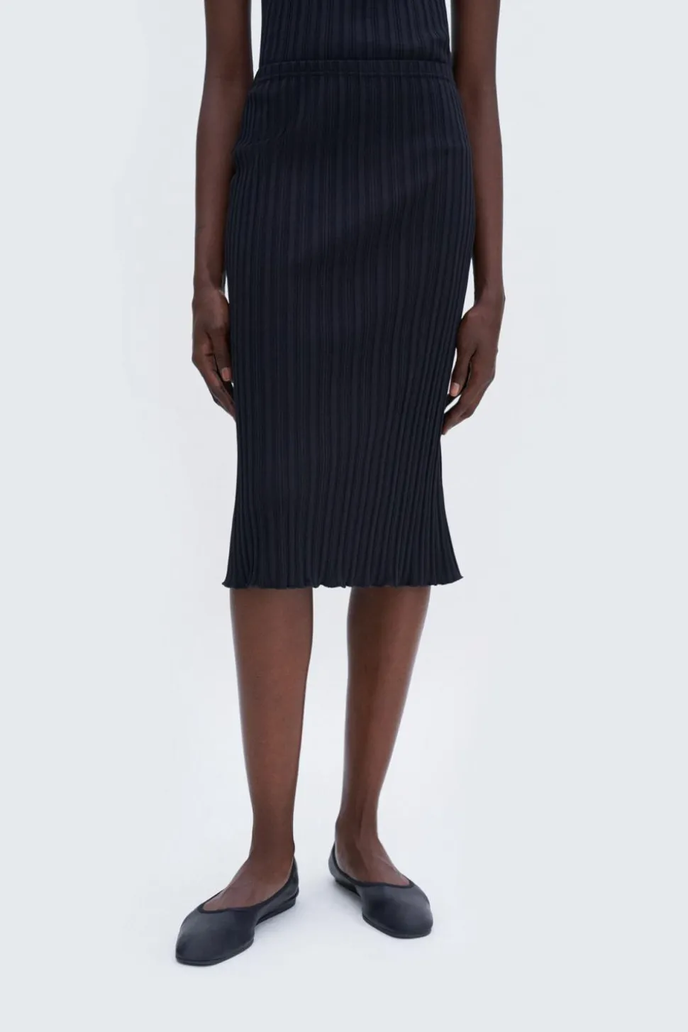 Cotton Rib Slip Skirt Black