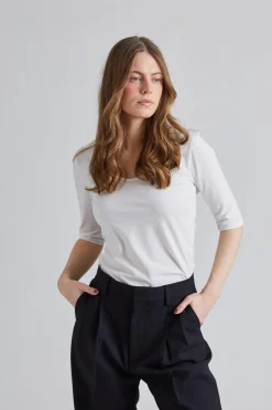 Cotton Stretch Scoop Neck Top White
