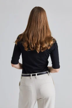 Cotton Stretch Scoop Neck Top Black