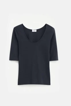 Cotton Stretch Scoop Neck Top Black