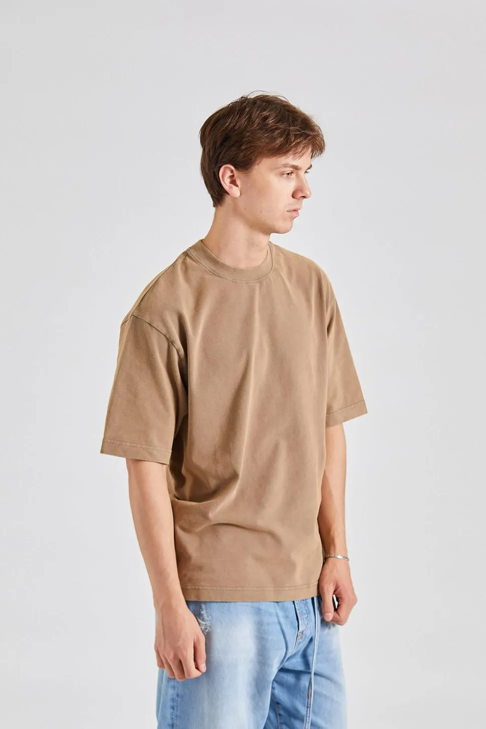 Crew Neck T-shirt - Relaxed Fit Taupe Brown FN-UX-TSHI000018
