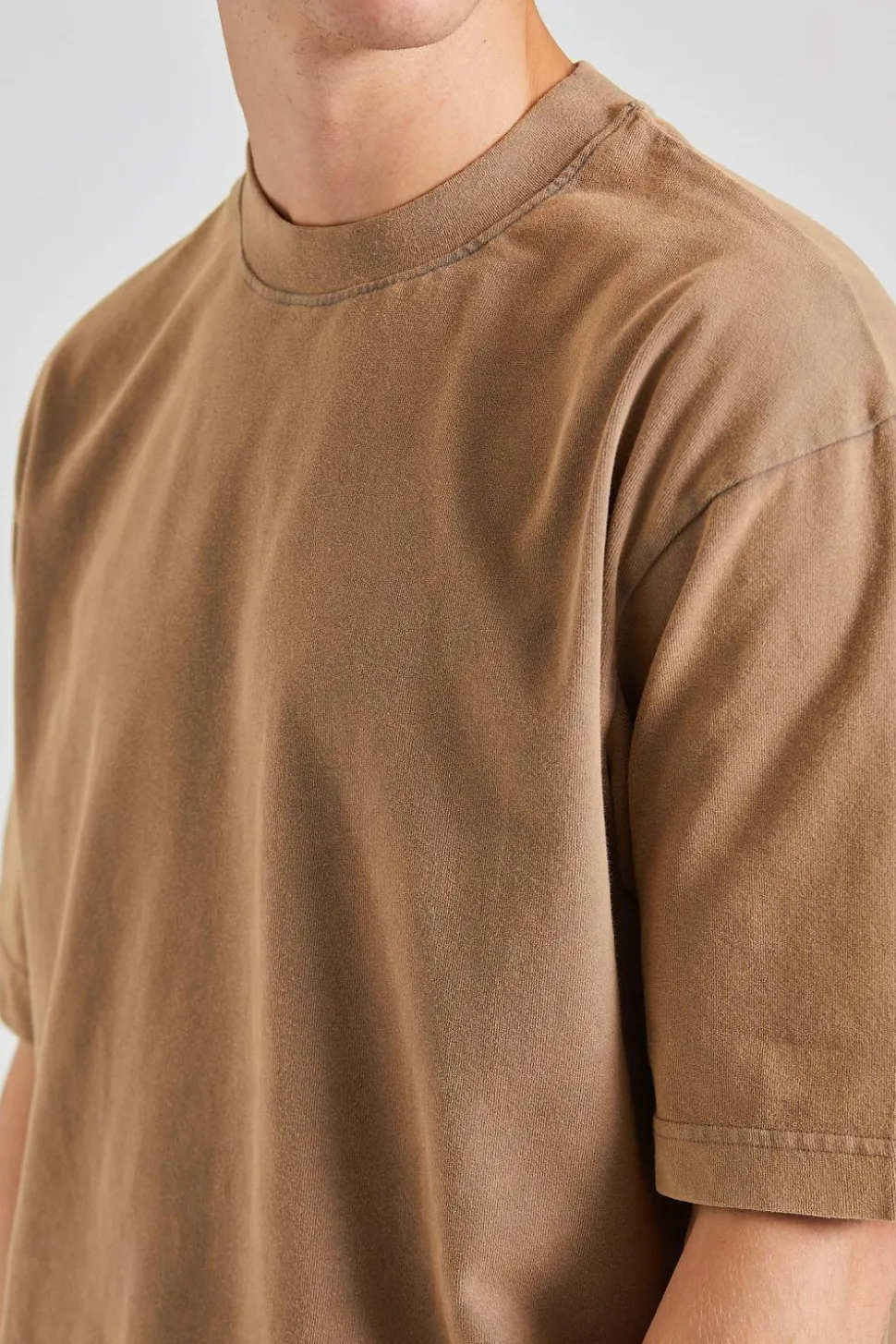 Crew Neck T-shirt - Relaxed Fit Taupe Brown FN-UX-TSHI000018