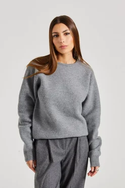 Crew-Neck Wool Knit Grey Melange