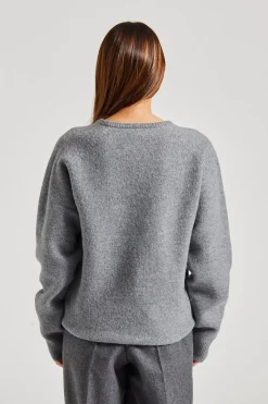 Crew-Neck Wool Knit Grey Melange