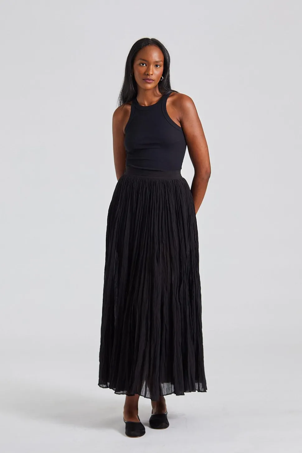 Crinkled Plissé Skirt Black