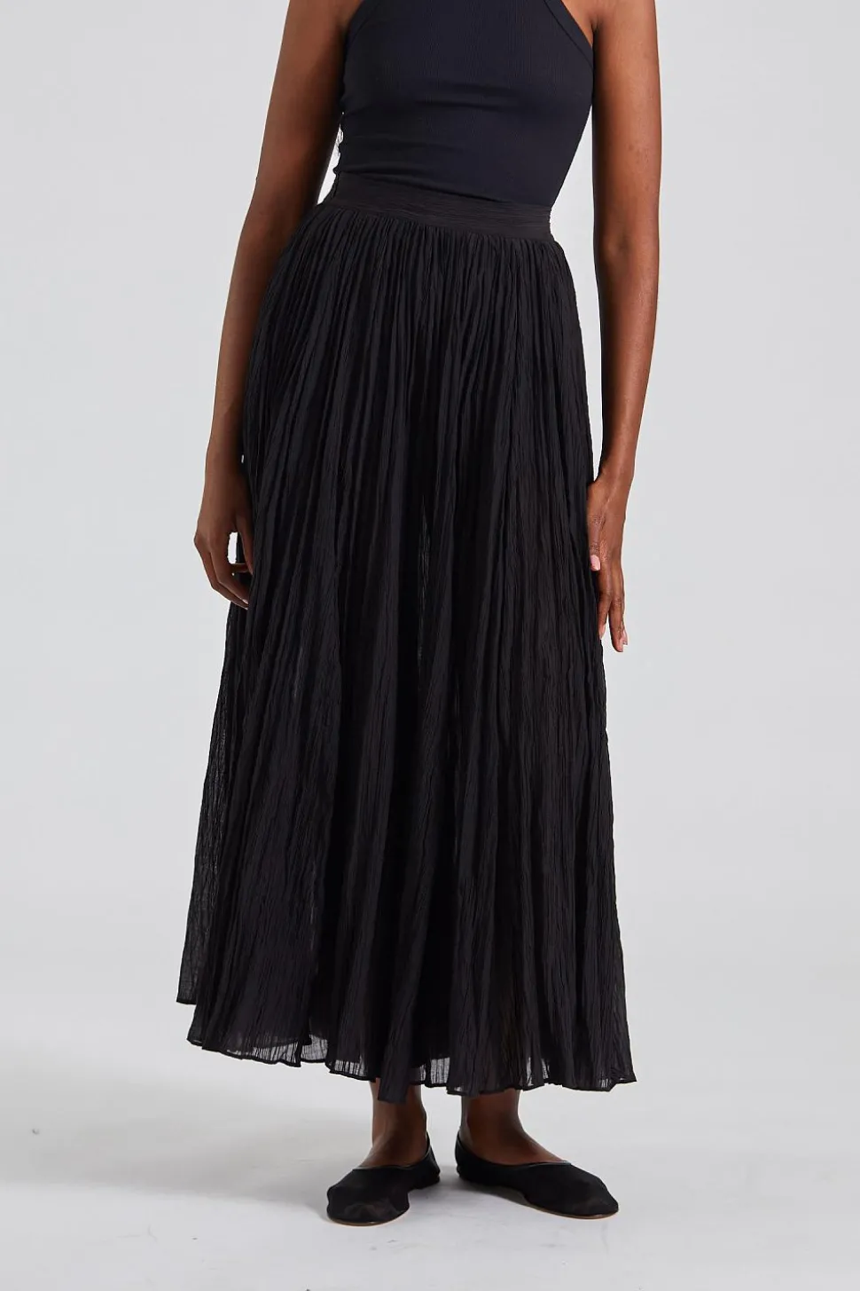 Crinkled Plissé Skirt Black