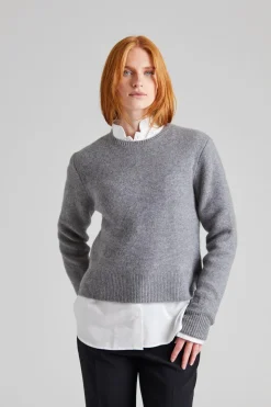 Cropped Crew-Neck Knit Grey Melange