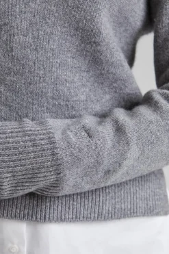 Cropped Crew-Neck Knit Grey Melange