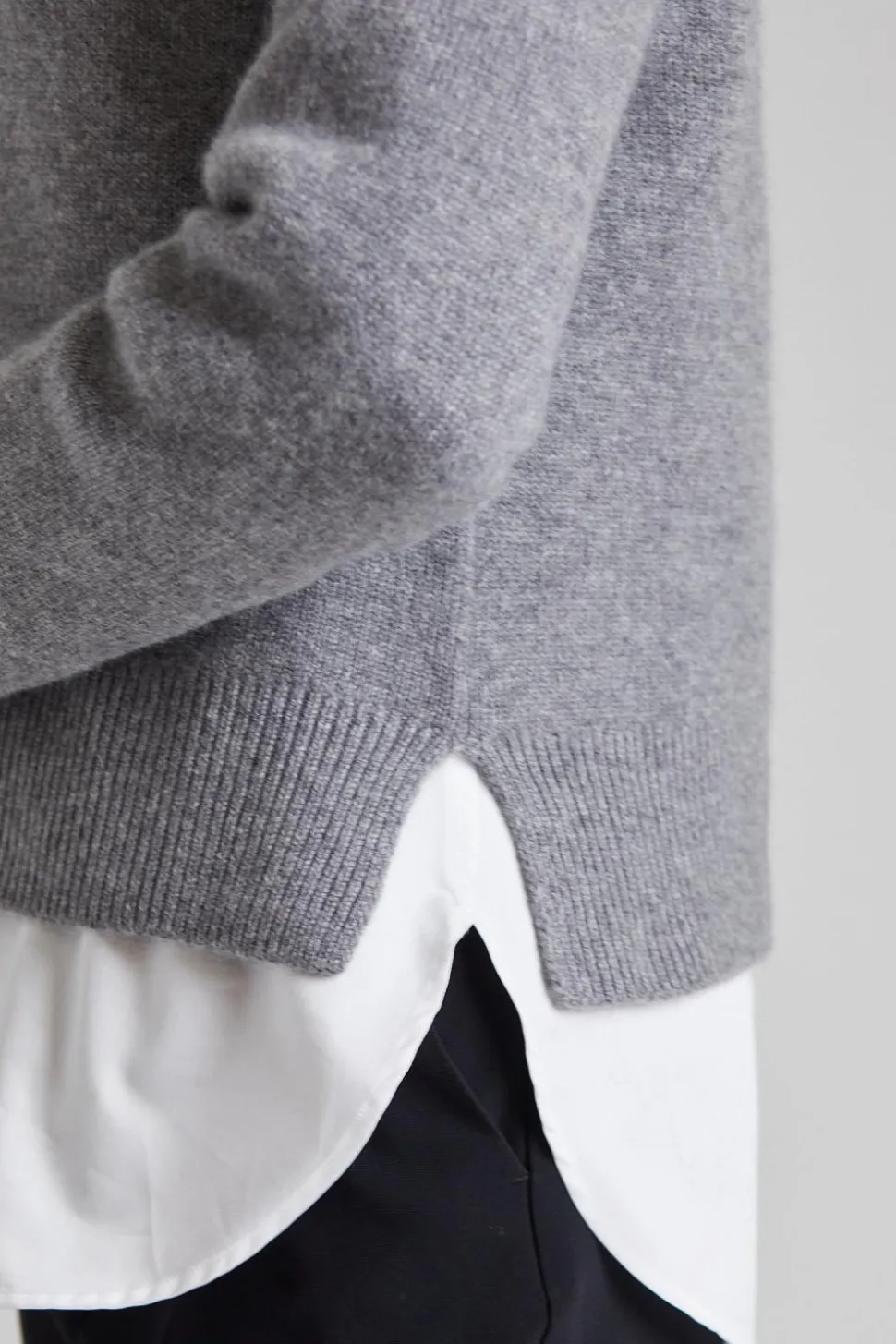 Cropped Crew-Neck Knit Grey Melange