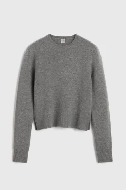 Cropped Crew-Neck Knit Grey Melange