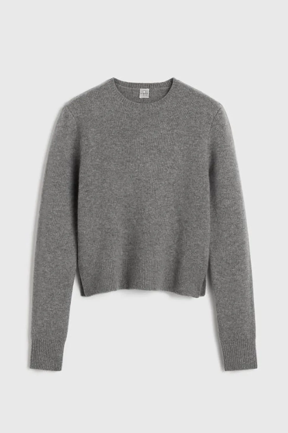Cropped Crew-Neck Knit Grey Melange