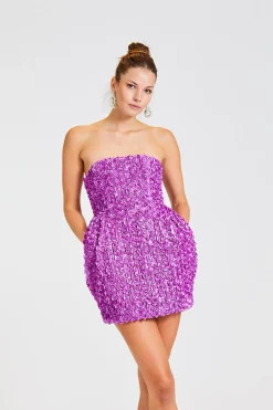 3D Flower Mini Dress Purple Cactus Flower