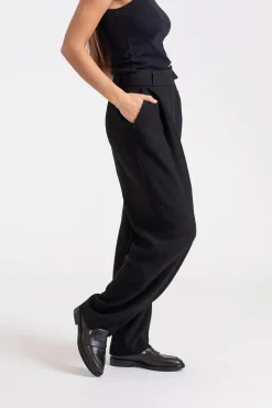 Deep Pleat Crepe Trousers Black
