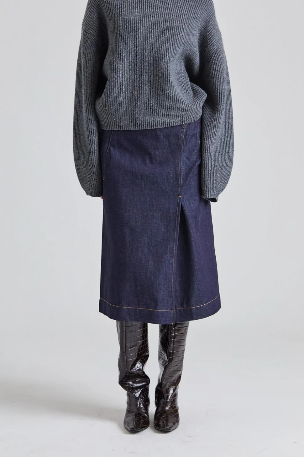 Denim Wrap Detail Skirt Dark Indigo Raw