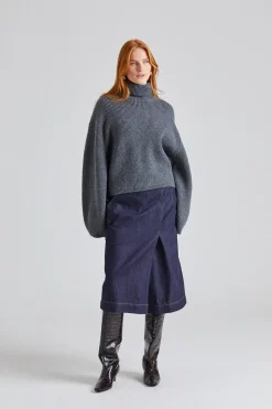 Denim Wrap Detail Skirt Dark Indigo Raw