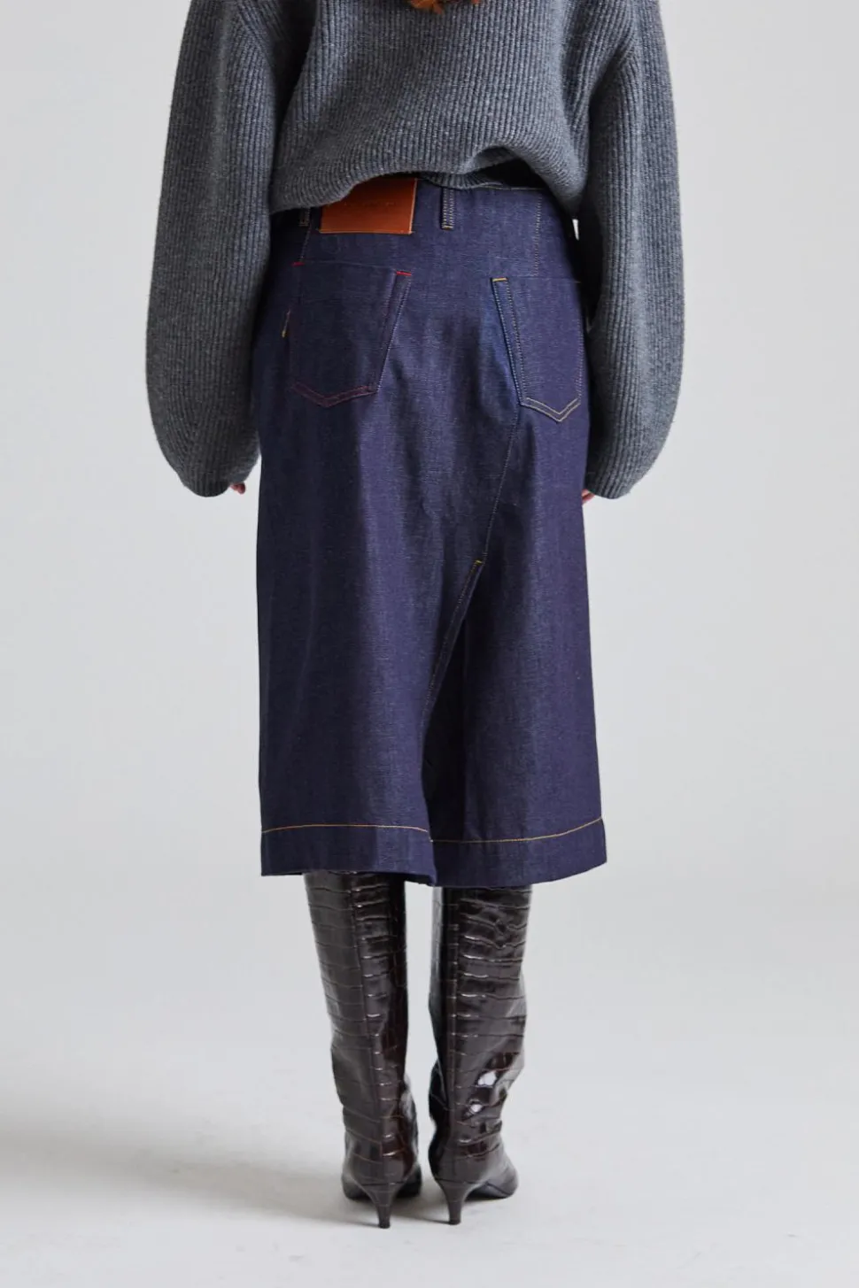 Denim Wrap Detail Skirt Dark Indigo Raw