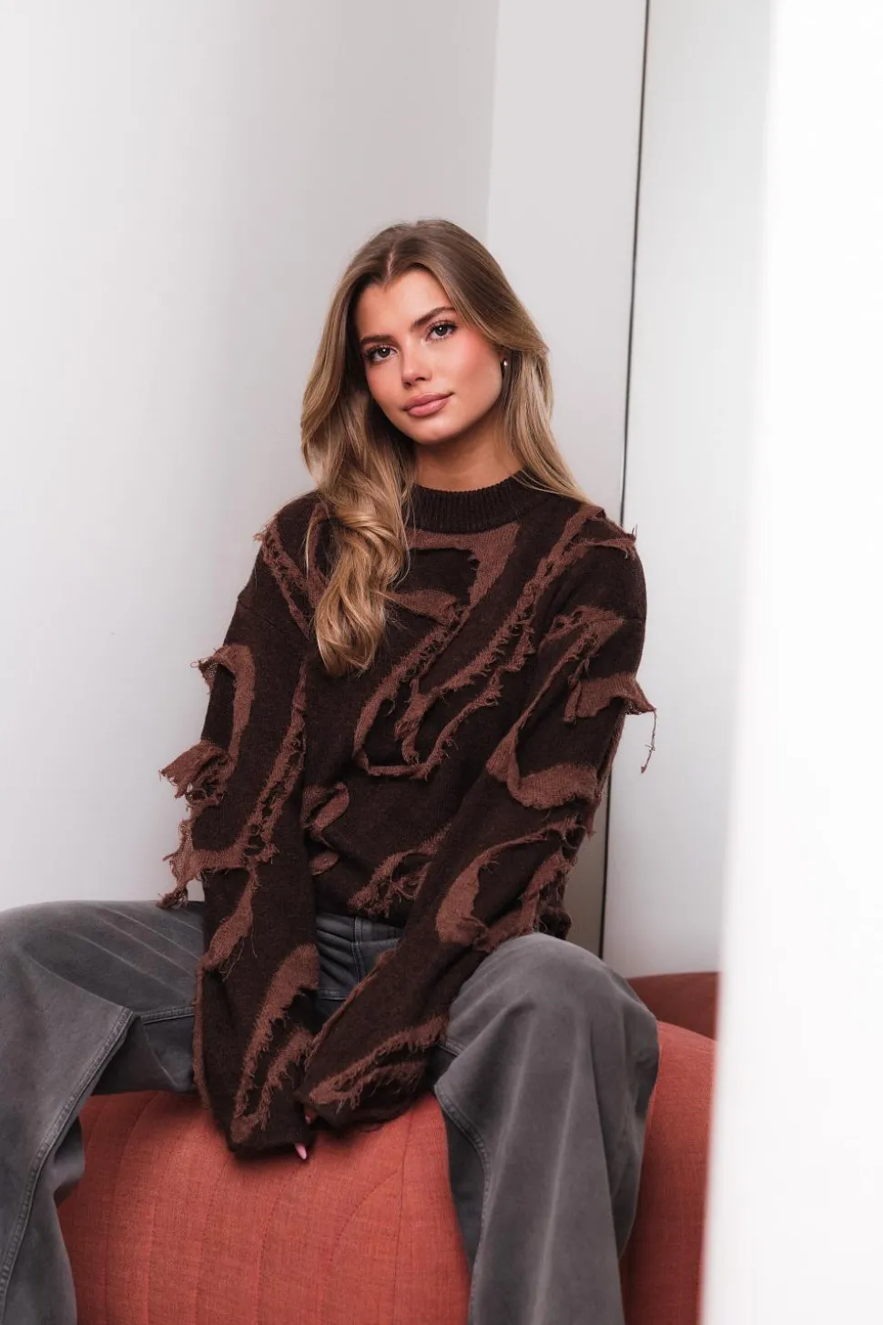 Distressed Emblem Crew Brown Mix