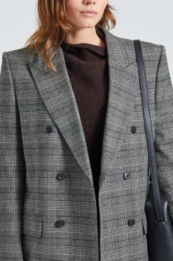 Double Breasted Check Blazer Grey