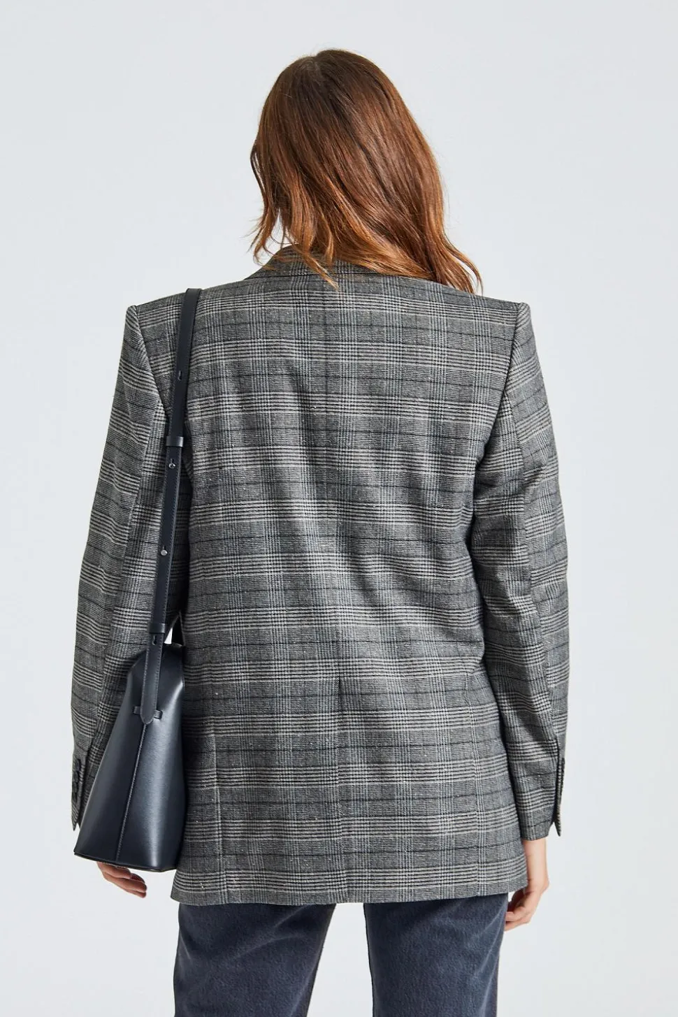 Double Breasted Check Blazer Grey