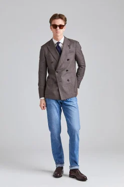Double Breasted Wool and Silk Jacket Brown