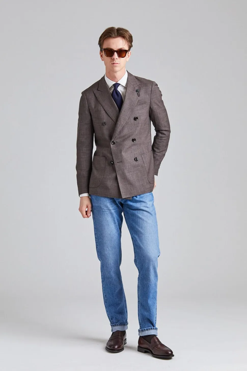 Double Breasted Wool and Silk Jacket Brown