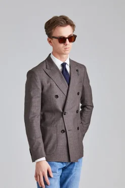 Double Breasted Wool and Silk Jacket Brown