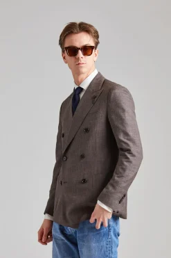 Double Breasted Wool and Silk Jacket Brown