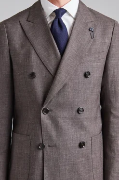 Double Breasted Wool and Silk Jacket Brown
