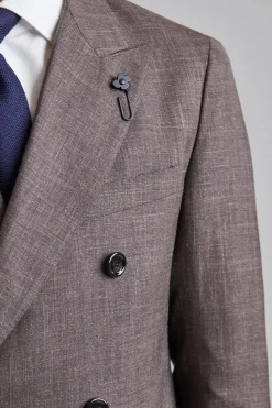 Double Breasted Wool and Silk Jacket Brown