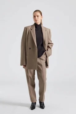 Double-Breasted Low-Waist Tailored Suit Oat Melange