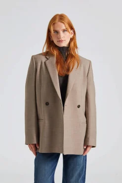 Double-Breasted Low-Waist Tailored Suit Oat Melange