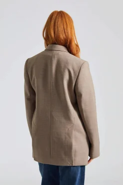 Double-Breasted Low-Waist Tailored Suit Oat Melange
