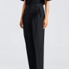 Double-Pleated Tailored Trousers Black