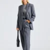 Double-Pleated Tailored Trousers Grey Melange