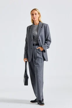 Double-Pleated Tailored Trousers Grey Melange