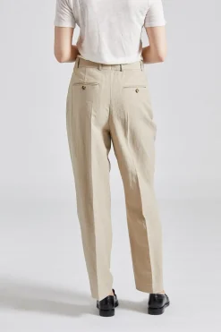 Double-Pleated Tailored Trousers Sand