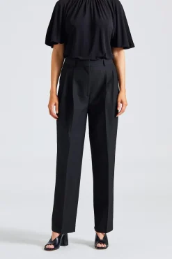 Double-Pleated Tailored Trousers Black