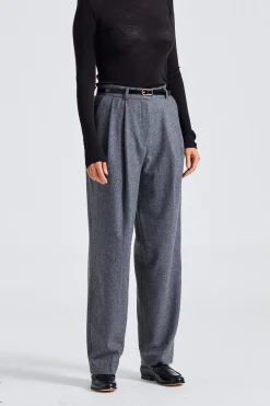 Double-Pleated Tailored Trousers Grey Melange