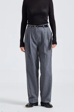 Double-Pleated Tailored Trousers Grey Melange